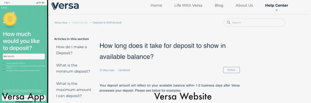 Versa App vs Versa Website