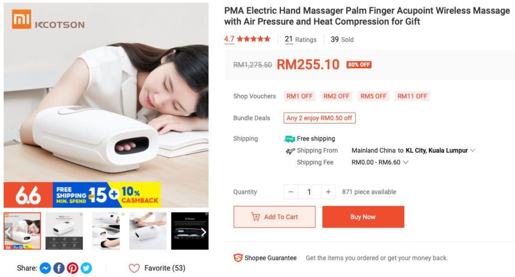 PMA Electric Hand Massager Palm Finger Acupoint Wireless Massage with Air Pressure and Heat Compression