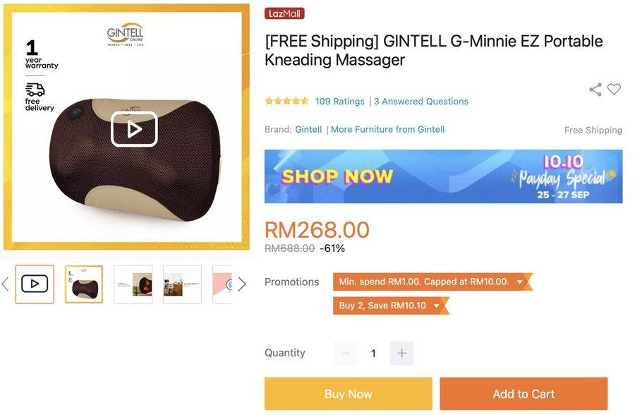 G-Minnie EZ Portable Kneading Massager - Lazada
